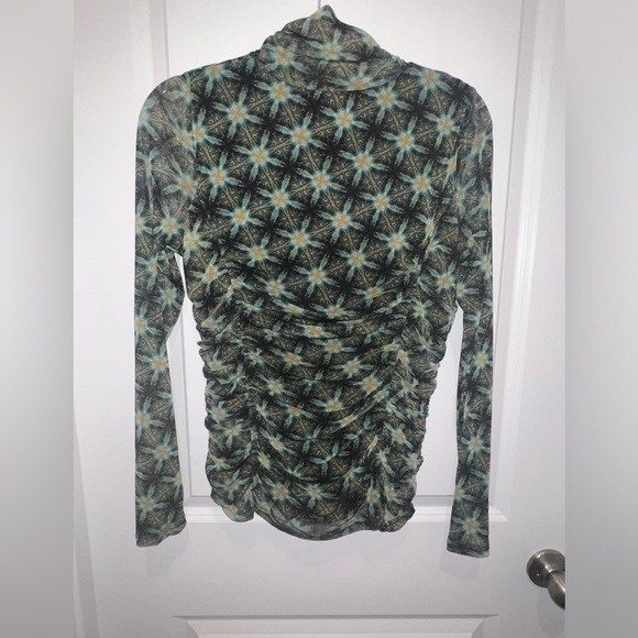 Jane and Delancy Long Sleeve Mesh Turtleneck Black Green Print - Picture 7 of 9